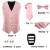 Mäns västar Hi-Tie Brand Silk Mens Vests Red Blue Green Gold Waistcoat Tie Bowtie Hanky ​​Cufflinks Set midjejacka för män Bröllopskontor 230725