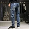 Męskie dżinsy 42 44 Rozbite dżinsy w rozmiarze plus Men Vintage Denim Spodnie workowane spodnie ładunkowe Modne spodle przyczynowe męskie duże rozmiary dna L230724