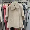 2022 cappotto invernale in vera lana moda donna mantelle in pelliccia Teddy Poncho Lady Streetwear mantello in lana spesso cappotto caldo