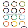 Perline di filo di pietre preziose Perline rotonde Pietra naturale Stretch Yoga Reiki Bracciali Ametista Turchese Bracciale 7 Chakra Gioielli di moda Dro Dh9Mh