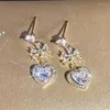 Boucles d'oreilles pendantes breloque femme mignon petit nœud papillon amour coeur goutte pour les femmes mariage couleur or bijoux