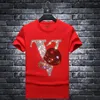 Hommes t-shirts lettre strass hommes 2023 marque à manches courtes mode homme Streetwear O cou mince Modal coton t-shirts grande taille 7XL