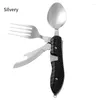 Servies Sets 4 In 1 Reisgereedschap Bestek Demontage Picknick Vork Lepel Cutter Set Outdoor Inklapbare Camping Wandelen Survival Tool