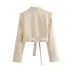 Veste femme automne Beige ceinture boutons manches longues contraste effiloché Mini jupe femme décontracté recadrée Streetwear 230725