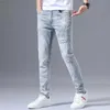 Fashion Stretch Denim Jeans Men's Spring Autumn Ripped Retro Drill Embroidery Slim Small Feet Blue Versatile Long Pants 230316 L230726