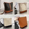 Bolsas Bucket Médias Triomphe Lona Listrada Têxtil Bolsa Pequena Cuir Têxtil Natural Castanho Bolsa Tiracolo Transversal Decorativa Metálica