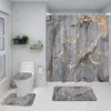 Shower Curtains Abstract marble shower curtain set gold lines black gray pattern modern luxury home bathroom decoration non slip carpet toilet cover 230726