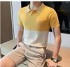 Men's T Shirts British Style Spliced Polo Shirt For Men High Quality Ice Silk Knitted Short Sleeved T-shirt Business Casual Lapel Tee Tops