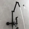 Fodable Kitchen Faucet mässing Black Kitchen Sink Mixer Trap Hot Cold Wall Montered with Spray Gun Rotating Sink Mixer