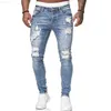 Mannen Heren Gescheurde Skinny Jeans Blauw Slim Fit Gat Potlood Broek Casual Biker Broeken Streetwear Hoge Kwaliteit Denim Man Kleding 220408 L230726