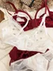 Bras Sets Velvet Sexy Lace Lingerie With Panty Suit No Steel Ring Triangle Cup Thin Underwear Set Big Breasts Small Bra Brief Women