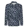 Polos Masculinos Leopard Animal Print Camisa Polo Masculina Azul e Cinza Casual Primavera Cool Gola Manga Longa Camisetas Personalizadas Grandes