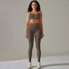 Aktiva uppsättningar Gym Leggings Set Women Push Up Sports for Sportswear Seamless Yoga Suit Fitness Komprimerade träningskläder Beige