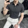 Erkekler Sıradan Gömlekler Sonbahar Kore Moda Düğmesi Aşağı Gömlek Tasarım Marka Marka İnce Fit Adam Kısa Kollu Çizgili S-4XL