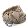 Belts Men Suede Leather Knitted Belt With Wax Rope Braided Strap Antique Silver Buckle Without Holes Cotton Weave Handwork Beige