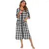 Kvinnors sömnkläder Kvinnor Autumn Plaid dragkedja Front Robes Long Soft Nightgown Warm Loungewear Maternity Bathrobe Pyjamas