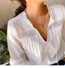 Femmes Blouses Chemises BOHO INSPIRED blouse blanche femmes manches longues évider coton printemps été tops boho Vneck gland chemise 230726