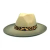 Berets Leapord Chainmen Jazz Hat Fedora Cap Cowboy Tie-dye Winter Big Brim For Men Hats Two-color British 2023
