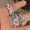 Alianças de Casamento Completo Pavimentado Quadrado Zircônia Cúbica Geométrica CZ Cluster Design Iced Out Bling Banda de Noivado Hip Hop Homens Anel de Dedo 230725