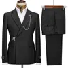 Herenkostuums Blazers Tailor Made Black Heren Slim Suit Fit Double Breasted 2-delig formeel trouwpak Stalknecht Blazer PantsJacketPant 230725