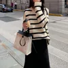 Women's Sweaters Knitwears Women Sweater Mujer Pullovers Black And White Striped Female Loose Fund Of Winters Knitting