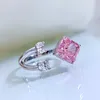 Klusterringar 2023 925 Silver 7 Redden Pink Diamond Open Ring Fashionabla och mångsidiga för kvinnor i Europa Amerika