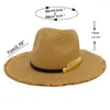 Berets Fashion Straw Fedora Hat Women Men Fedoras Hats Trilby Caps Summer Leather Belt Jazz Sunhat Cap Chapeau Blower Sun