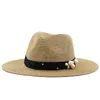 Summer Paper Straw Jazz Hat Women Wide Brim Sun Protection Beach Cap Unisex Wedding Fedora Hat Vintage Pearl Female