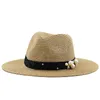 Zomer Papier Stro Jazz Hoed Vrouwen Brede Rand Zon Bescherming Strand Cap Unisex Bruiloft Fedora Hoed Vintage Parel Vrouwelijke