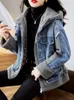 Women's Fur Womens Denim Jacket Wool Coats And Mixtures Liner Cotton Jean Autumn Winter Lamb Fleece Thick Warm Outerwear Streetwear Clothes