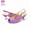 Chaussures habillées 2023 printemps été arrivées femmes italiennes et ensemble de sacs en couleur violette pompes à bout ouvert avec cristal brillant pour la fête