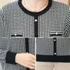 Women's Sweaters Middle-Aged Sweater Pullover Fashion Houndstooth Knitwear T-Shirt 2023 Spring Autumn Thin Knitted Jacket Tops