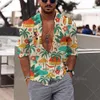 Hommes chemises décontractées à manches longues chemise à revers plante florale imprimé hawaïen Streetwear hommes vêtements hauts amples hommes 230726