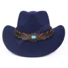 Autumn Winter Top Woolen Jazz Hat Wide Brim Cowboy Fedora Hats for Women Men Luxury Fascinator Felt Panama Cap