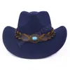 Chapéu de jazz de lã outono inverno com aba larga Cowboy Fedora chapéus para mulheres e homens Fascinador de luxo feltro Panamá Boné