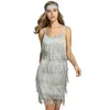 Casual Dresses Women's Fashion Sleeveless Backless Tassel Dress Cocktail Great Gatsby Party Retro Dance Costume