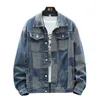 Männer Jacken 2023 Frühling Männer Patchwork Denim Jacke Patches Bettler Jean Mantel Casual Top Oberbekleidung High Street