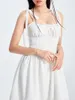 Casual Dresses WSevypo Fairycore Summer White A-Line Mini Dress Women's Tliger Suspender Ruched Adrapless Corset Short Party Streetwear