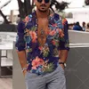 Hommes chemises décontractées à manches longues chemise à revers plante florale imprimé hawaïen Streetwear hommes vêtements hauts amples hommes 230726