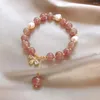 Charm Bracelets Strawberry Crystals Beaded Bracelet Natural Semi-precious Stone Real Pearl Cz Bee Pendant Round Elastic One