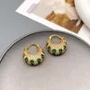 Stud Earrings Europe And America Retro Inlaid Zircon Emerald Satchel Shape Buckle For Women Personality Senior Sense Luxury