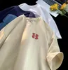 Herren-T-Shirts, mit Schaumstoff bedruckt, Aprikosen-Kurzarm-T-Shirt für den Sommer, reine Baumwolle, kleiner Ausschnitt, schweres Modelabel, Übergröße