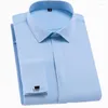 Camisas casuais masculinas brancas camisas de smoking com ajuste regular, manga longa, abotoaduras francesas, luxo, marca formal, botão, punho, festa de negócios