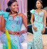 2023 ASO EBI Sky Blue Mermaid Sukienka cekinowa koronkowa koralika wieczór formalny impreza druga przyjęcie urodzinowe suknie zaręczynowe sukienki szatą de soiree ZJ770