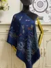 여성의 긴 스카프 스카프 숄 100% 캐시미어 소재 진한 파란색 프린트 꽃 큰 크기 200cm -100cm