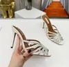 Designer Aquazzura Sandaler Crystal Open Toe Pointed Hot Diamond Hollow Muller Shoes Women's Thin High Heels Bekväma Fashion Women's Slippers EU35-42 med låda