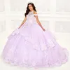 Lavanda Sexy fuera del hombro vestido De fiesta Vestidos De quinceañera apliques De encaje Tull Cenicienta 16 Vestidos De princesa Vestidos De 15 Anos