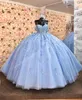 Блеск Tulle Quinceanera платье 2024 Sequints Charro мексиканский Quince Sweet 15/16 Платье для вечеринки по случаю дня рождения для 15-й девушки выпускной гала Gala vestido de 15 Anos Corset Sky-Blue Green Pink