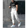 Herren-Trainingsanzüge, Sommer-T-Shirt, Set mit Ärmeln, täglicher lässiger 2-teiliger 3D-Smilin-Gesichtsdruck, modischer, cooler Streetwear-Anzug