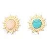 Boucles d'oreilles tournesol boucle d'oreille en acier inoxydable pour femmes incrusté Turquoise ronde pierre naturelle boucles d'oreilles bijoux de mode 2023